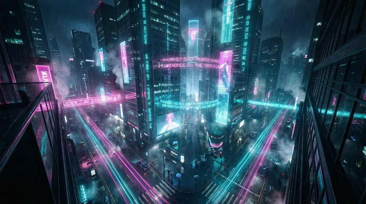 av免费 竖屏短剧平台首页背景 - 赛博朋克都市夜景